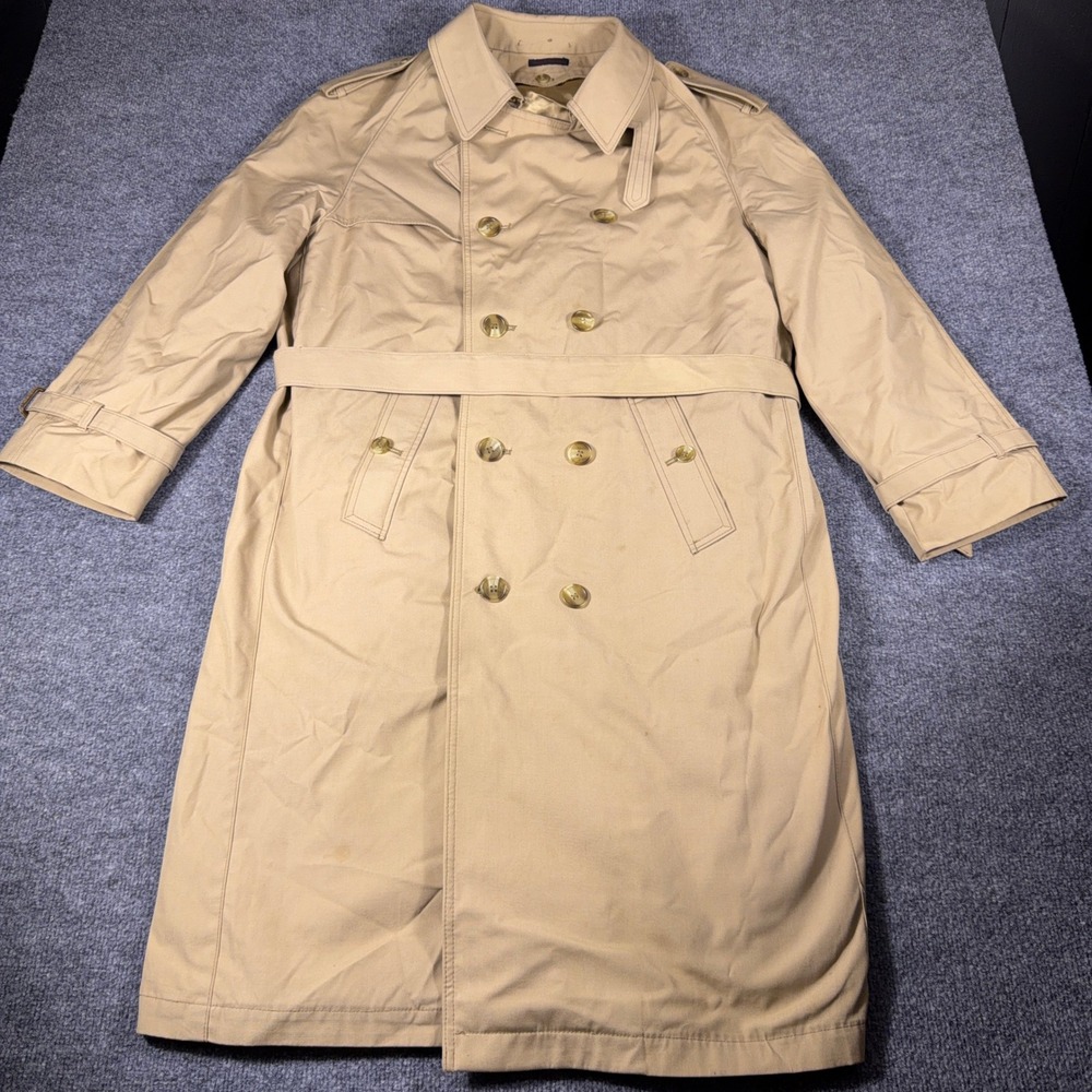 Bachrach Mens Tan Double Breasted Trench Coat Removable Wool Liner Size 42R